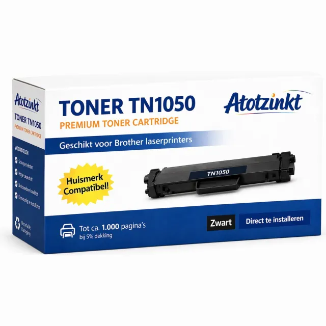 AtotZinkt Premium Toner Cartridge voor Brother TN-1050 XL BK Zwart (2000 afdr) (1 stuk) geschikt voor printers Brother DCP-1510 DCP-1511 DCP-1512 DCP-1610 W DCP-1612 W HL-1110 HL-1111 HL-1112 HL-1210W HL-1212W MFC-1810 MFC-1811 MFC-1910 W