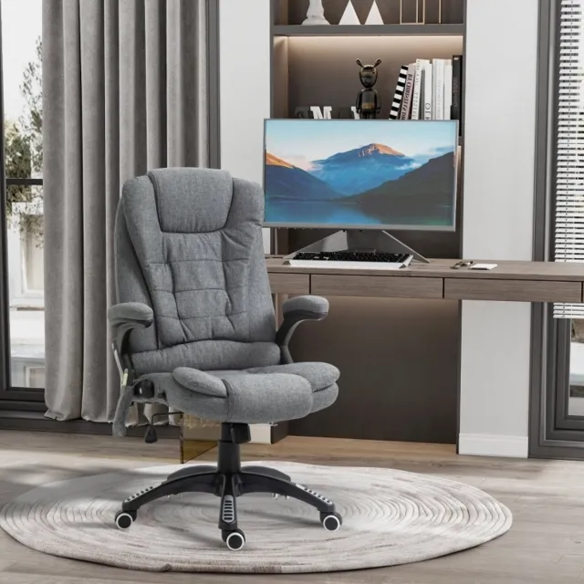 FloraGrace Bureaustoel – Ergonomische Massagestoel – Met Verwarming, 360° Draaibaar En In Hoogte Verstelbaar – Voor Kantoor – Polyester – Donkergrijs