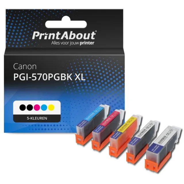 PrintAbout Huismerk Canon PGI-570 XL / CLI-571 XL PGBK/C/M/Y/BK Inktcartridge 5-kleuren Voordeelbundel Hoge capaciteit