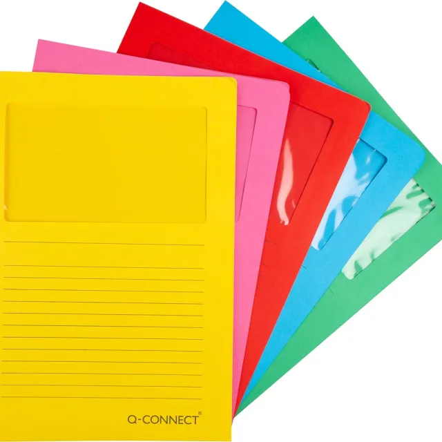 Q-CONNECT L-map met venster, 120 g/m², A4, pak van 100 stuks, donkere geassorteerde kleuren