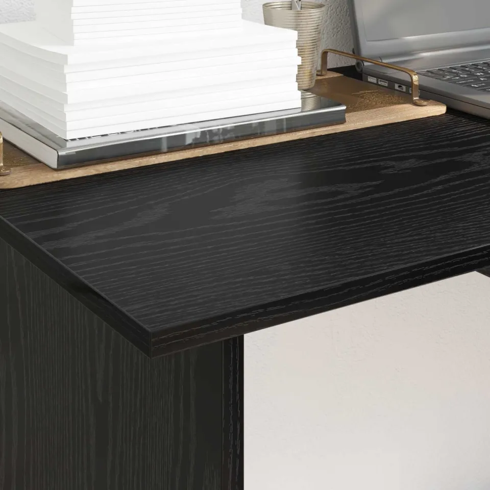 vidaXL Bureau Zwart Eiken 100 x 50 x 76 cm Bewerkt hout, foto 4