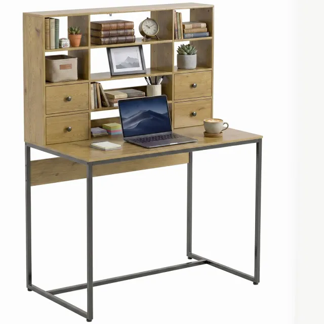 Homcom Bureau - Met vier laden en verstelbare planken - Computertafel - Werkplek - Naturel