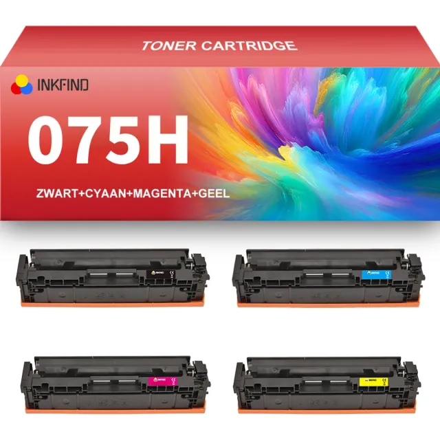 INKFIND 075H Zwart/Cyaan/Magenta/Geel tonercartridge compatibel met Canon 075H geschikt voor Canon i-Sensys MF664Cdw MF667Cdw LBP646Cdw/LBP647Cdw/Color imageCLASS MF665Cdw/MF663Cdw/MF662Cdw - 4-pack BKCMY Zwart x 1, Cyaan x 1, Magenta x 1, Geel x 1