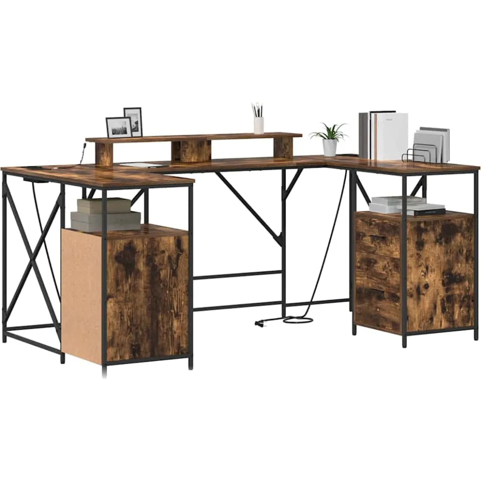 vidaXL Bureau Gerookt eiken Bewerkt hout 182 x 101 x 87,5 cm Bruin