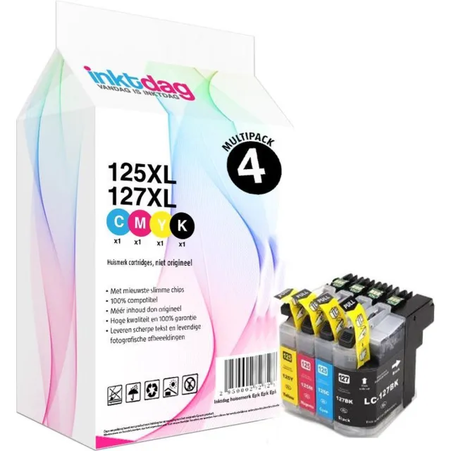 inktdag inktcartridges voor Brother LC125XL / LC127XL, LC-125xl/LC-127xl multipack van 4 kleuren (1*BK, C, M en Y) Zwart/Cyaan / Magenta / Geel