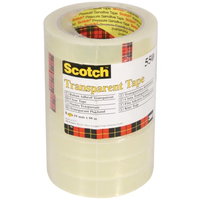 Scotch transparante tape 550 19 mm x 66 m, pak van 8