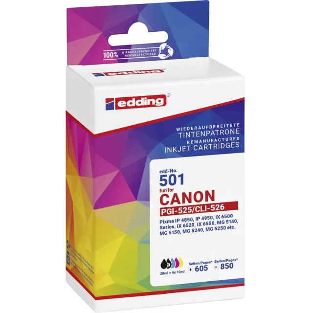 Edding Inktcartridge vervangt Canon PGI-525+CLI-526 Compatibel Combipack Zwart, Cyaan, Magenta, Geel EDD-501 18-501-01 Zwart;Cyaan;Magenta;Geel