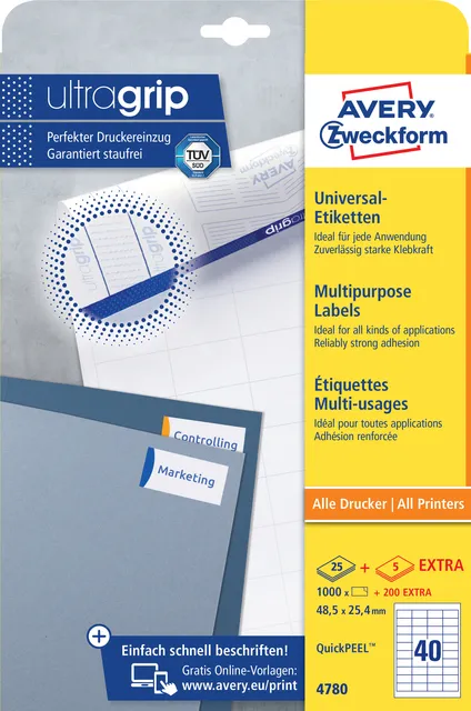 Avery Zweckform Etiket Avery 4780 48.5x25.4mm wit 1000 stuks