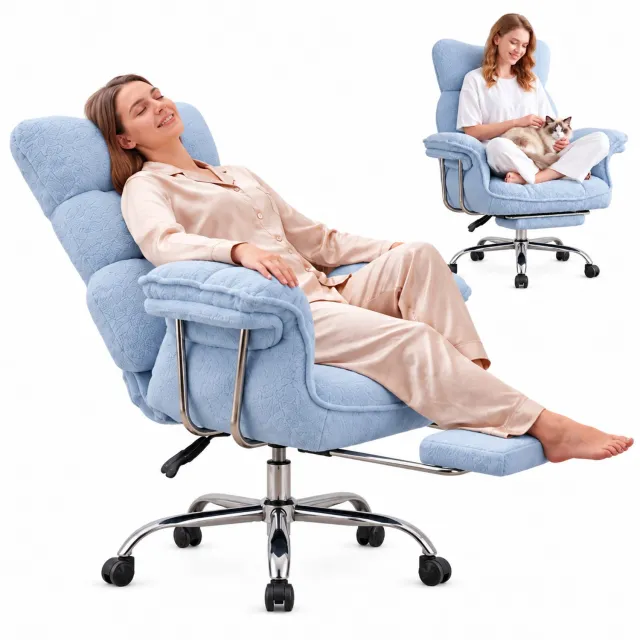 Dowinx Bureaustoel - Ergonomische Gamestoel - Ergonomische Gamestoel - Grote Bureaustoel - Gamestoel met voetsteun - Verstelbare Gamingstoel - Tot 181 kg - Game bureaustoel chair - Teddy fleece - Bureaustoelen - Bureaustoel pocketvering - Blauw