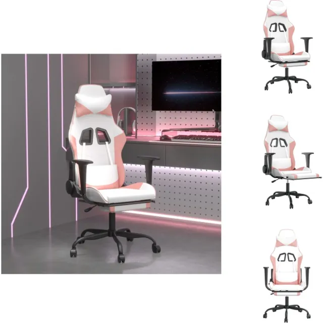 vidaXL Massage - gamestoel - met - voetensteun - kunstleer - zwart - en - roze wit en roze