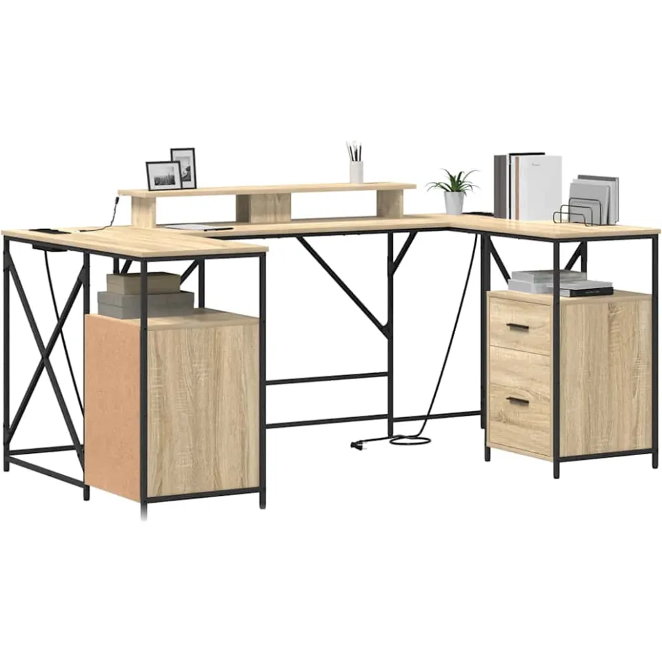 vidaXL Bureau Sonoma Eiken Bewerkt hout 182 x 101 x 87,5 cm Bruin