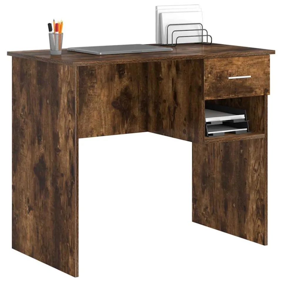 vidaXL Bureau Gerookt eiken 90 x 49 x 75 cm Bewerkt hout Bruin