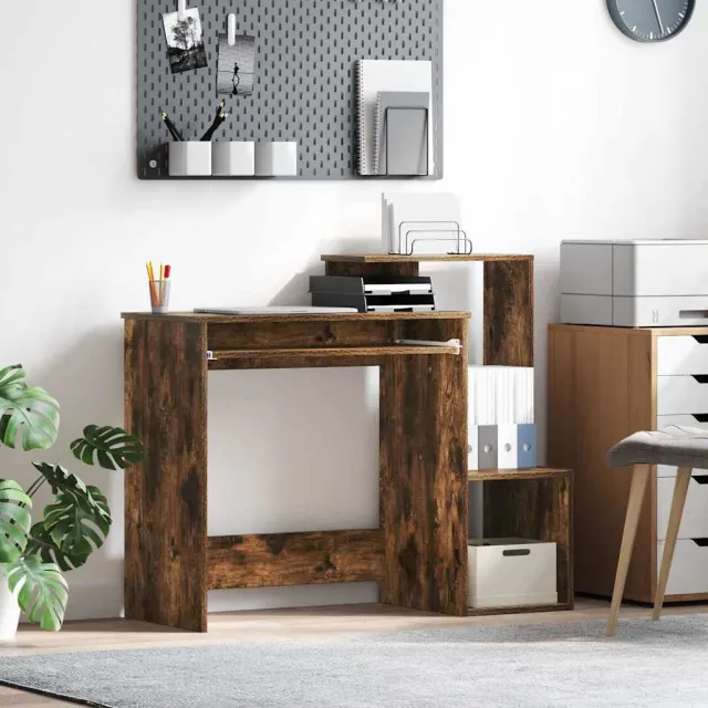 vidaXL Bureau Gerookt eiken 106 x 41 x 88,5 cm Bewerkt hout, foto 2