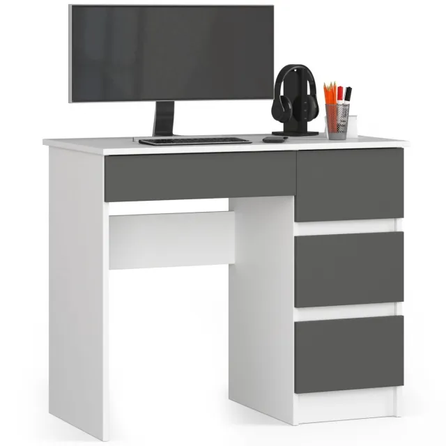 Akord Bureau Rechts A-7 / Computerbureau / Computer Tafel / Bureautafel Rechts / Wit - Grafietgrijs / 90 x 77 x 50 cm