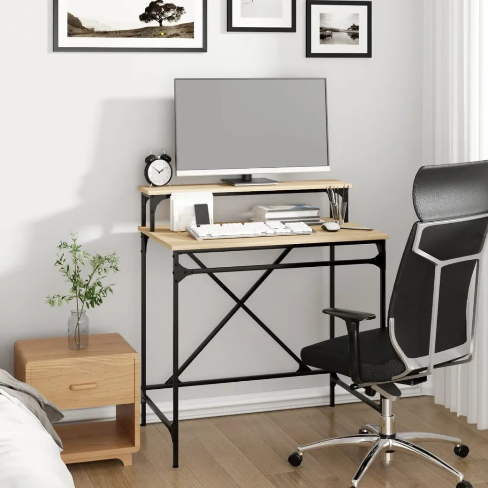 vidaXL Bureau 80x50x90 cm bewerkt hout en ijzer sonoma eikenkleurig, foto 3