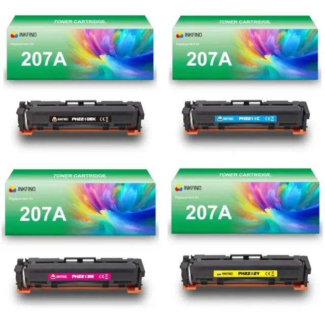 INKFIND 207A (W2210A/W2211A/W2212A/W2213A) tonercartridge multipack van 4 stuks (Zwart+Cyaan+Magenta+Geel) compatibel met HP 207A (W2210A/W2211A/W2212A/W2213A) toner cartridge - 4-pack BK/C/M/Y Zwart/Cyaan/Magenta/Geel