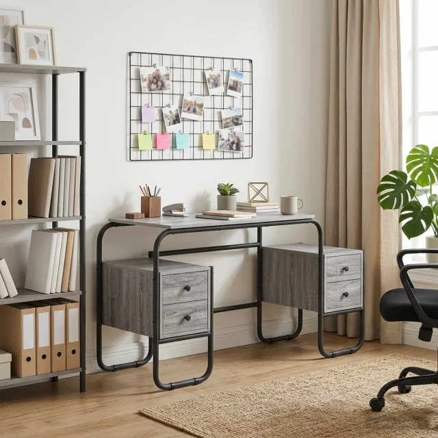 vidaXL Bureau met opbergruimte Grijs Sonoma 145 x 50 x 75 cm, foto 2