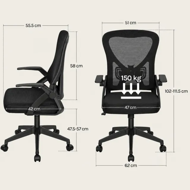 Kymmi Draaistoel - Bureaustoel - Stof - Zwart - Ergonomisch