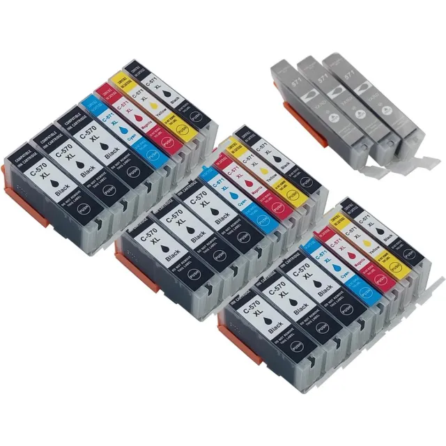 KATRIZ huismerk inkt Canon PGI570XL / CLI571XL (Met 571XL grijs) - Met chip | voor Canon Pixma MG 7700 / 7750/7751/ 7752/ 7753; Pixma TS8050/TS8051/TS8052/TS8053/TS9050/TS9055 | (24stuks) Zwart, Foto Zwart, Cyaan, Magenta, Geel, Grijs