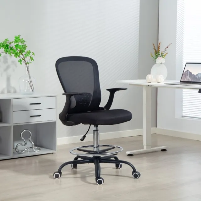 DESMIU Bureaustoel 62 x 59 x 119 cm - Hoogteverstelbaar Met Voetring En Lendensteun - Voor Kantoor En Thuiswerkplek - Mesh Zwart