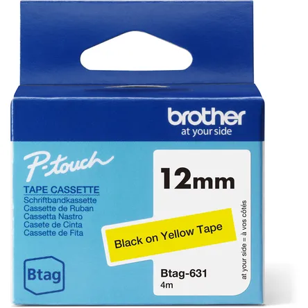 Brother Labeltape Brother P-touch Btag-631 standaard 12mm zwart op geel