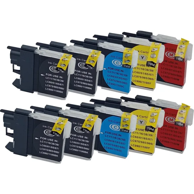 KATRIZ huismerk inkt voor|Brother /LC980/LC985/LC1100/LC1100H| 4x black +2x Cyan +2x Magenta+2x Yellow (10stuks) Zwart, Cyaan, Magenta, Geel
