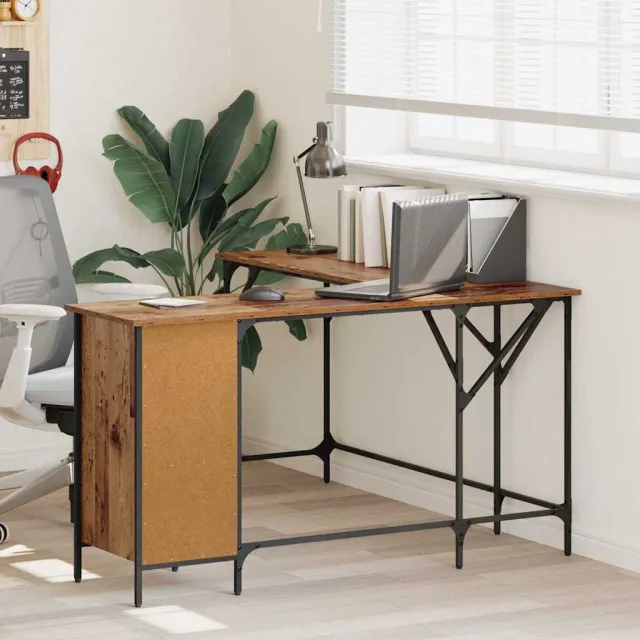 vidaXL Bureau Oud Hout Bewerkt hout 141 x 141 x 75 cm bruin, foto 2