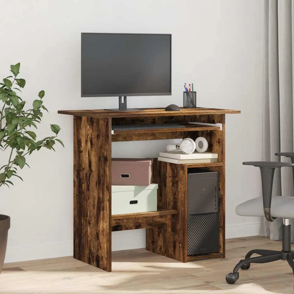 vidaXL Bureau 80x45x74 cm bewerkt hout gerookt eikenkleurig, foto 2