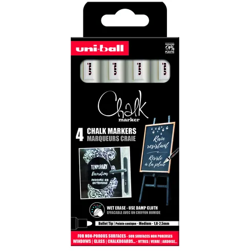 Uni-ball Krijtstift Uni-ball chalk rond 1.8-2.5mm wit 4 stuks