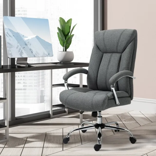 REDOM Bureaustoel - Ergonomisch ontwerp - Hoge rugleuning met kopsteun - Wippfunctie en draaibaar - Moderne stijl - Polyester - Grijs - 65 x 78 x 110-118 cm