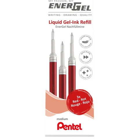 Gelschrijvervulling Pentel LR7 Energel medium rood set à 3 stuks