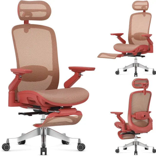 Mark Adler Leadpro 8.7 - Ergonomische bureaustoel - met massagefunctie en voetensteun - rood