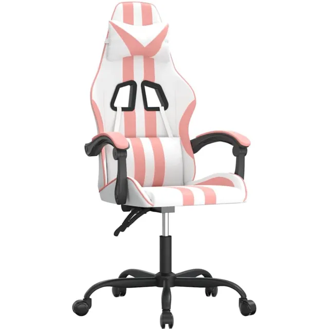 vidaXL Gamestoel - draaibaar - kunstleer - wit - en - roze wit en roze