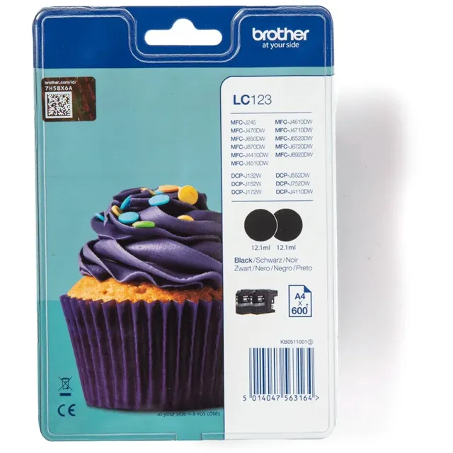 Brother LC-123BKBP2 - Inktcartridge / Zwart / 2-pack