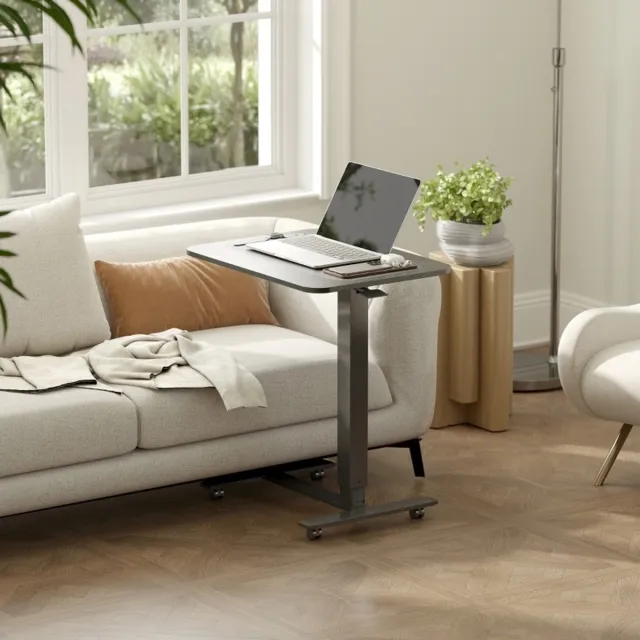 STILVORA Verstelbaar Sta Bureau Met 4 Wielen En C Vorm Voor Thuiswerk En Woonkamer Van Staal En Hout Zwart 65 X 48 X 73 110 Cm