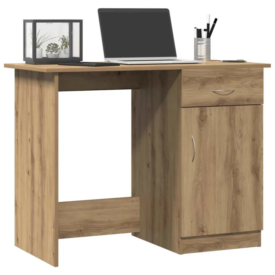 vidaXL Bureau 100x50x76 cm bewerkt hout artisanaal eikenkleur Bruin