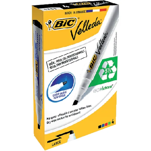 Bic Whiteboardmarker Bic Velleda 1751 schuin large assorti set à 4 stuks