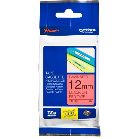 Brother Labeltape Brother P-touch TZe-431 standaard 12mm zwart op rood