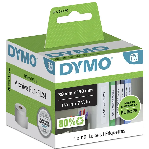 Dymo Etiket Dymo LabelWriter multifunctioneel 38x190mm 1 rol á 110 stuks wit