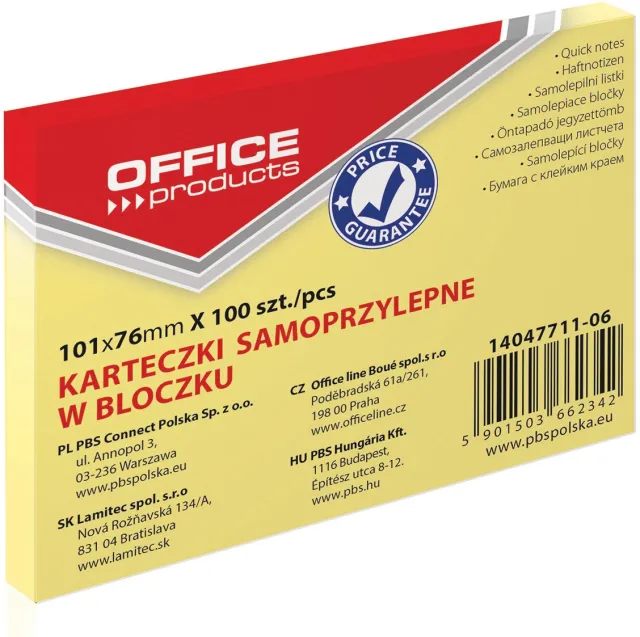 Office Products memoblok, 76 x 101 mm, 100 vel, geel