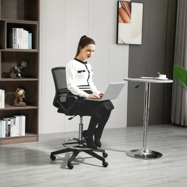 MIVRAY Bureaustoel 59,5 x 60 x 126 cm - Ergonomisch Draaibaar Met Verstelbare Voetsteun - Voor Kantoor En Balie - Metaal Kunststof Zwart Black