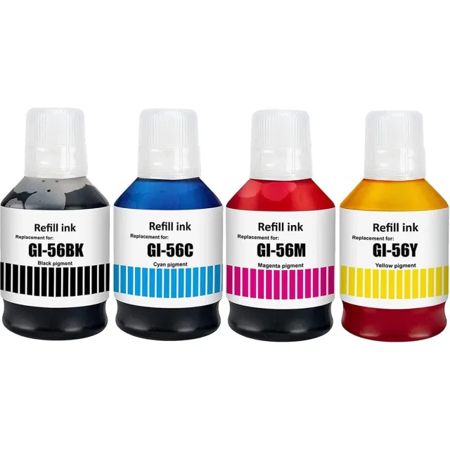 Inktkenners Navulflessen Geschikt voor Canon GI-56 | Multipack van 4 stuks Geschikt voor Maxify GX3040 GX3050 GX4040 GX4050 GX5050 GX5550 GX6050 GX6051 zwart, cyaan, magenta, geel