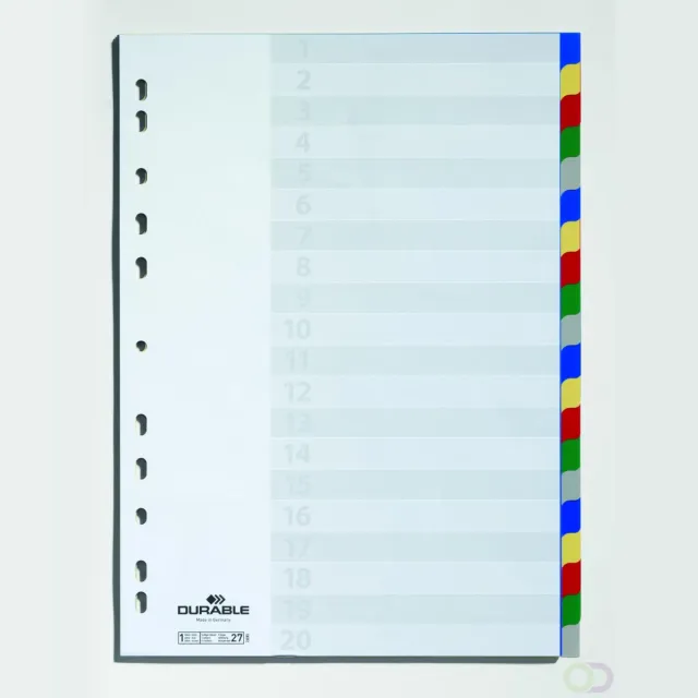 Durable Tabbladen A4 20-delig gekleurde tabs en voorblad PP