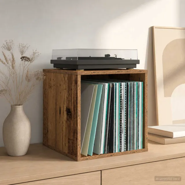 vidaXL Vinyl Album Doos 2 st Oud hout 37 x 36,5 x 38 cm Bewerkt hout Bruin