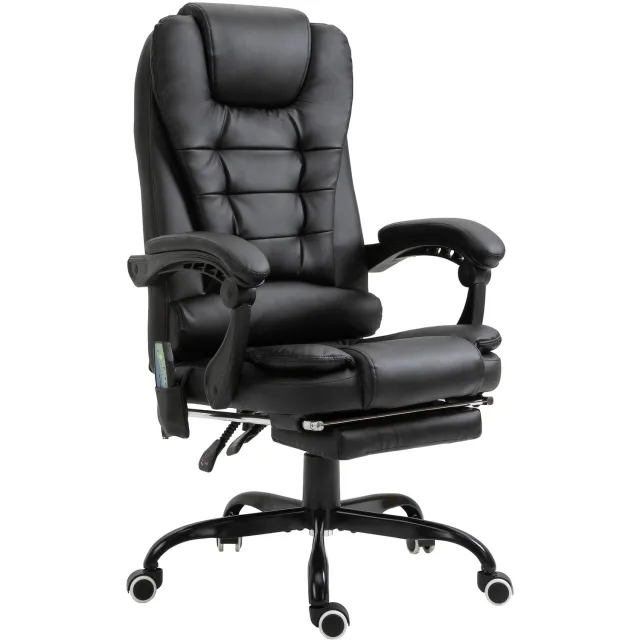 Vinona Bureaustoel met massagefunctie - Met 7 vibratiepunten - In hoogte verstelbaar - Rugleuning verstelbaar tot 155° - Met voetensteun en lendenkussen - 67 x 79 x 111-121 cm - Zwart