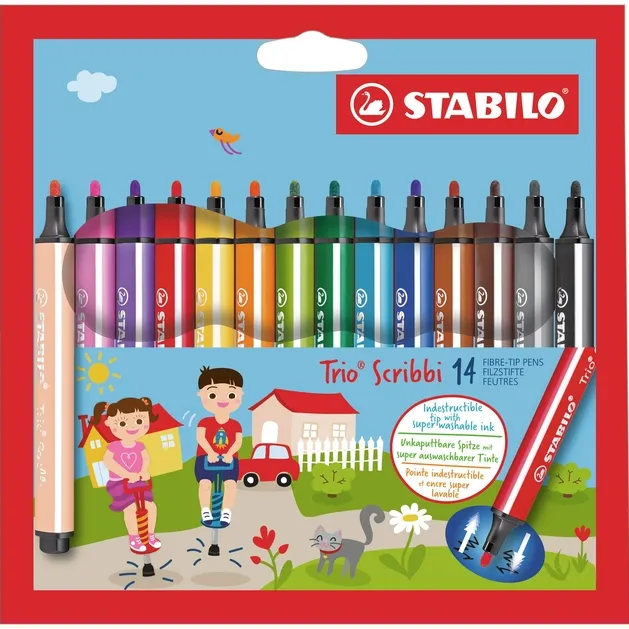 Stabilo Viltstift STABILO Trio Scribbi 368/14 assorti etui à 14 stuks