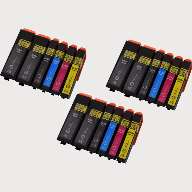KATRIZ huismerk inkt voor Epson 6x T3351XL BK + 3x T3361XL BK + 3x T3362XL c + 3x T3363XL M + 3x T3364XL Y |(18stuks)- Met chip Zwart, Foto Zwart, Cyaan, Magenta, Geel