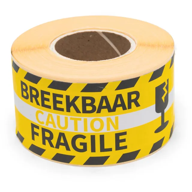 rillprint etiketten Breekbaar, ft 46 x 125 mm, rol van 250 stuks geel