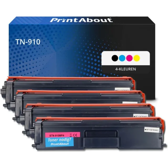 PrintAbout huismerk Toner TN-910 4-kleuren Multipack Extra hoge capaciteit geschikt voor Brother
