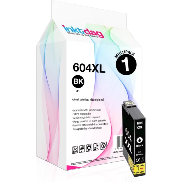 inktdag inktcartridges voor Epson 604XL Zwart, Epson 604 black cartridge 1 stuk voor Epson Expression Home XP-2200 XP-2205 XP-3200 XP-3205 XP-4200 XP-4205 Workforce WF-2910 WF-2930 WF-2935 WF-2950 1 x Zwart